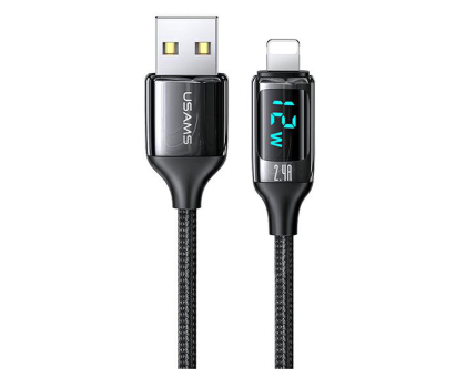 Kabel USAMS Kabel pleciony lightning 1,2mLED 2,4A Fast Charging czarny